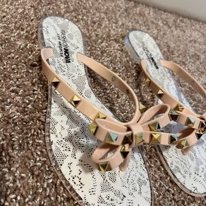 Studded Bow Jelly Sandals Nude